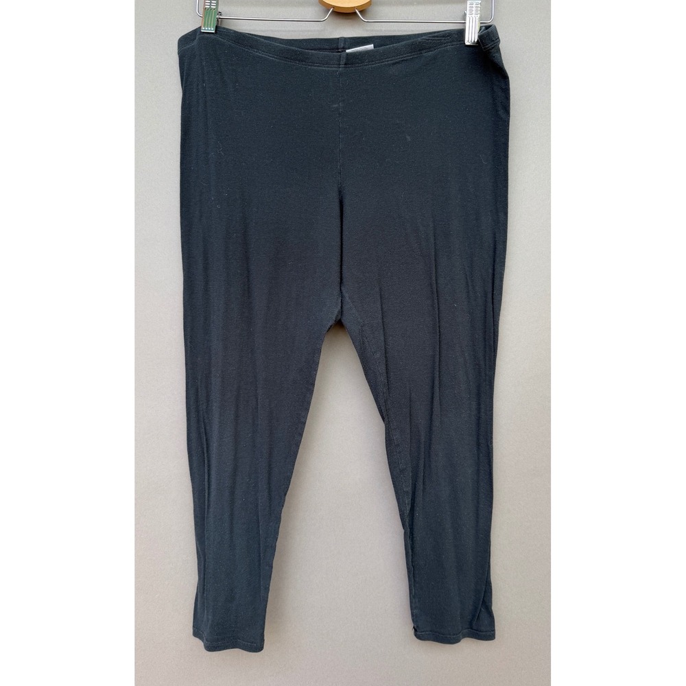 Eileen Fisher Leggings Large Black Cotton Lycra Stretch Slim Crop Pants USA 6632